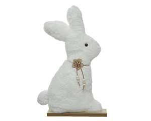 Faux Fur Bunny On Wood Base 21cm