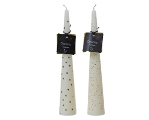 2asst Cone Candle With Gold - White