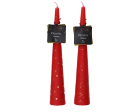 2asst Cone Candle With Gold - Red