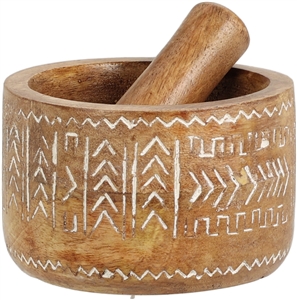 Engraved Mango Wood Mortar And Pestle 10cm