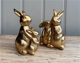 2asst Gold Rabbit With Child 12cm
