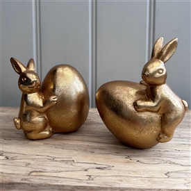 2asst Gold Rabbit With Egg 9cm