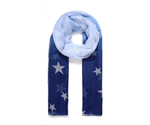 Long Two Tone Blue Ladies Ombre Star Print Scarf 180cm