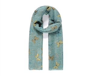Ladies Long Green Scarf With Pretty Butterfly Print 180cm