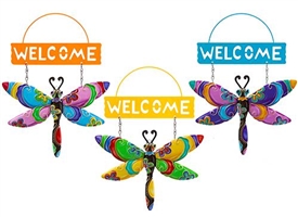 3asst Metal Dragonfly Welcome Sign