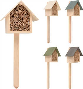 4asst House Shape Insect Hotel On Stick 11cm