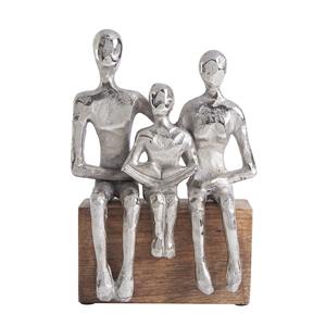 Aluminium Sitting Parents And Child On Wooden Base 23cm