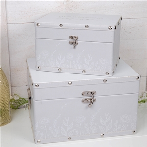 Set Of 2 Our Wedding Studded Leatherette Storage Boxes  30cm