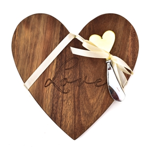 Heart Shaped Wood Cheeseboard And Knife