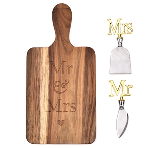 Mr & Mrs  Wood Cheeseboard And Knife