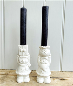 2asst Ceramic Dinner / Taper Candle Holders - Santa/Snowman