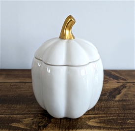 DUE EARLY AUGUST Ceramic Pumpkin Jar with Lid 13cm - White