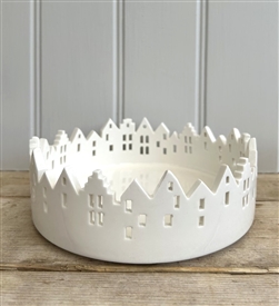 DUE EARLY AUGUST Large Ceramic House Scene Styling Tray / Candle Tray 21cm - White