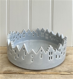 DUE EARLY AUGUST Large Ceramic House Scene Styling Tray / Candle Tray 21cm - Light Grey
