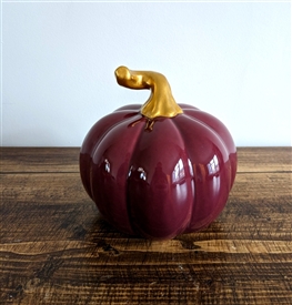 DUE EARLY AUGUST Medium Ceramic Pumpkin With Gold Stalk 11cm - Plum