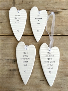 DUE EARLY AUGUST 4asst Ceramic Hanging Heart Message Plaques 11.5cm - Love