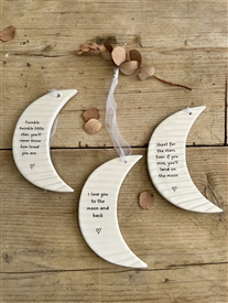 3asst Ceramic Hanging Crescent Moon Message Plaques 11cm