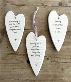 3asst Ceramic Hanging Heart Message Plaques 11.5cm - Family