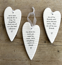 3asst Ceramic Hanging Heart Message Plaques 11.5cm - Friends Comical