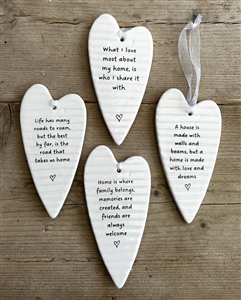 4asst Ceramic Hanging Heart Message Plaques 11.5cm - Home
