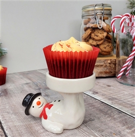Ceramic Snowman Candle Holder / Cupcake Holder - Painted