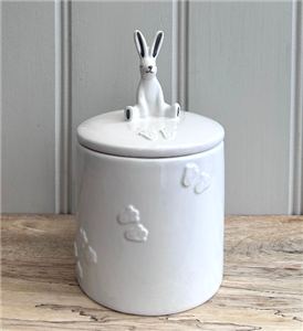 DUE MID JANUARY - White Ceramic Bunny Jar 16cm