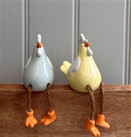 DUE MID JANUARY - 2asst Porcelain Chickens with Dangley Legs 8.5cm