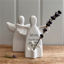 DUE MID JANUARY - Ceramic Angel Ornament with Flower Stem Holder 12.5cm - Mum