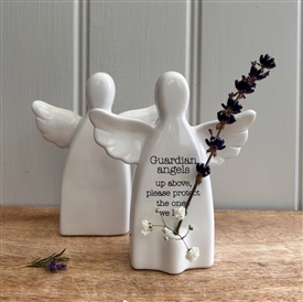 DUE MID JANUARY - Ceramic Angel Ornament with Flower Stem Holder 12.5cm - Guardian Angels