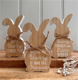 DUE MID JANUARY - 3asst Wooden Bunny Cutout Freestanding Plaque 7.5cm