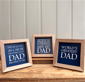 DUE MID JANUARY - 3asst Square Framed Dad Plaques With Easel Stand 13cm