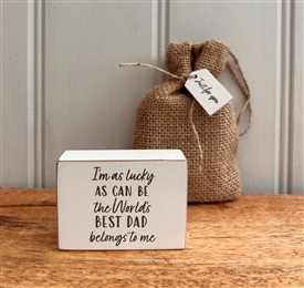 DUE MID JANUARY - Wooden Gratitude Block with Hessian Gift Pouch 7x5cm - Dad