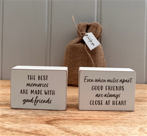 DUE MID JANUARY - 2asst Wooden Gratitude Block with Hessian Gift Pouch 7x5cm - Friends