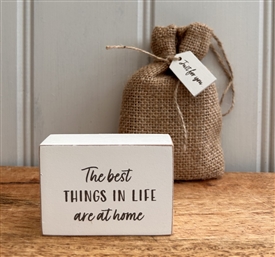 DUE MID JANUARY - Wooden Gratitude Block with Hessian Gift Pouch 7x5cm - Home