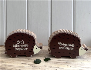 2asst Wooden Hedgehog Double Layer Plaque 14cm