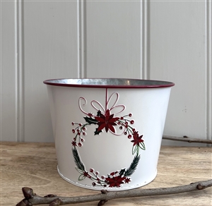 Festive Wreath Embossed Vintage Zinc Round Planter 15.5cm