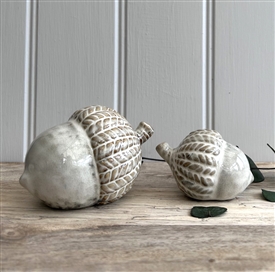 Ceramic Acorn Ornament with Reactive White Glaze - Large 11cm