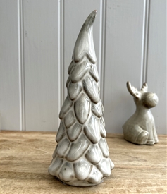 Ceramic Tree Ornament with Reactive White Glaze - 22cm