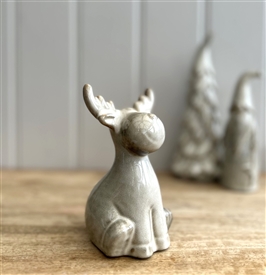 Ceramic Reindeer Ornament with Reactive White Glaze - 13cm