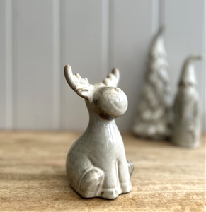 Ceramic Reindeer Ornament with Reactive White Glaze - 13cm