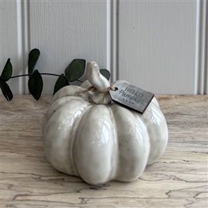 Small Ceramic Pumpkin Ornament with Reactive White Glaze - 10cm