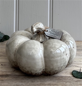 Large Ceramic Pumpkin Ornament with Reactive White Glaze - 14cm