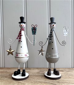 2asst Detailed Metal Snowman Figurines 19cm