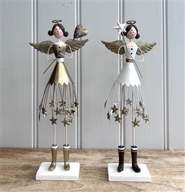 2asst Large Detailed Metal Angel Figurines with Star Skirt 30cm
