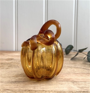 Luxury Handblown Glass Pumpkin Ornament - Amber 9.5cm