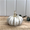 Luxury Handblown Glass Mini Pumpkin Ornament - White/Gold 8cm