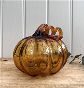 Luxury Handblown Glass Pumpkin Ornament - Amber 15cm