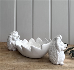 Autumnal Touches Ceramic Hedgehogs Carrying Leaf Dish