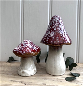 Red & White Variable Glaze Ceramic Mushroom / Toadstool - Small