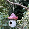 Red & White Variable Glaze Ceramic Mushroom / Toadstool - Birdhouse